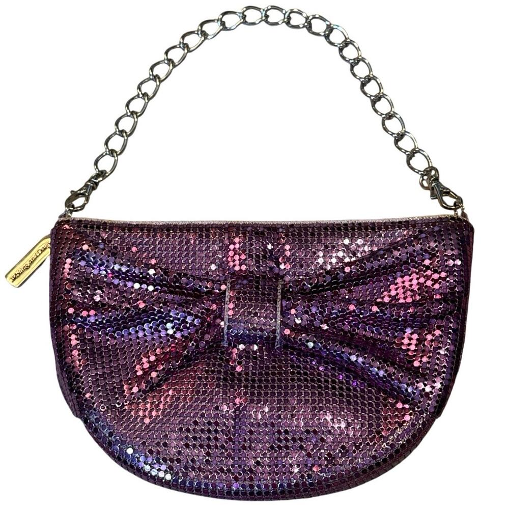 Vintage Whiting & Davis Purple Mesh Bow Zippered Bag Silver tone Chain Handle
